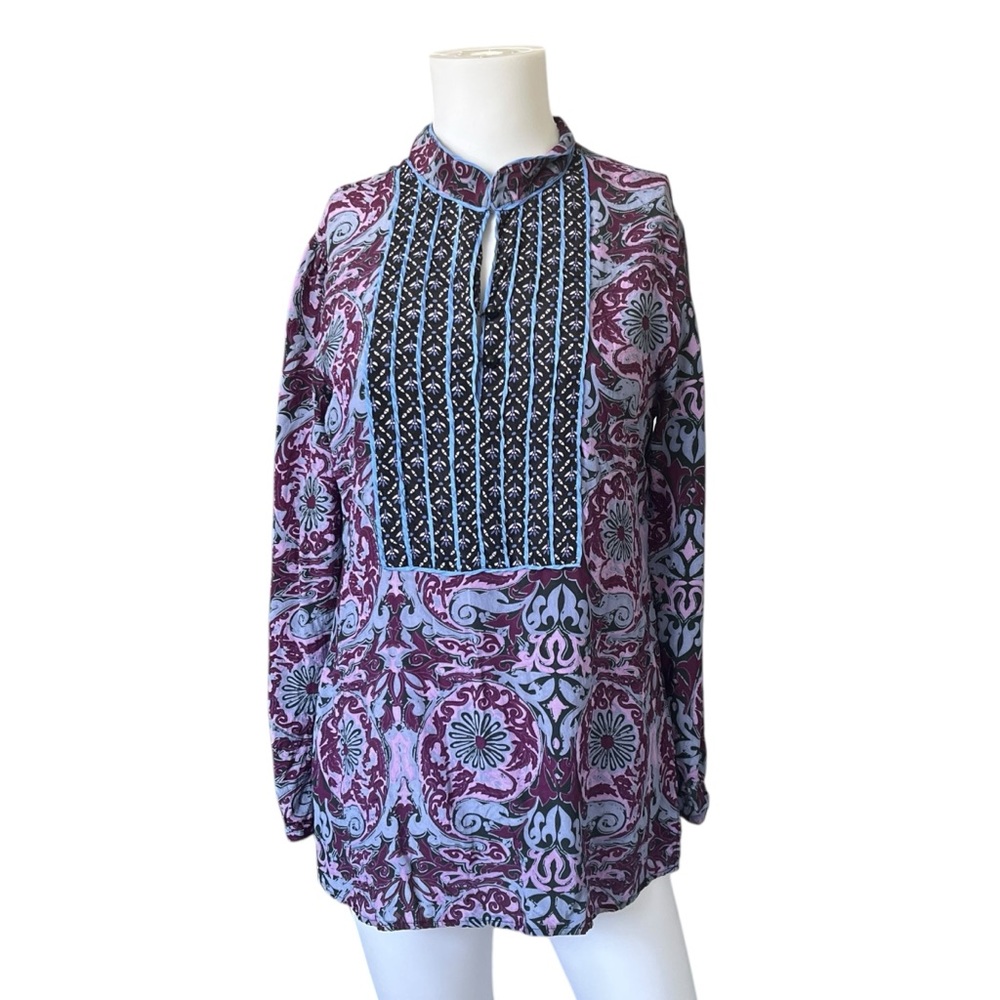 Soft Surroundings Purple Floral Silk Blouse Long Sleeve Womens Size Small S